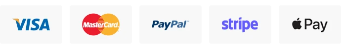 Visa, Mastercard, PayPal, Stripe, Apple Pay